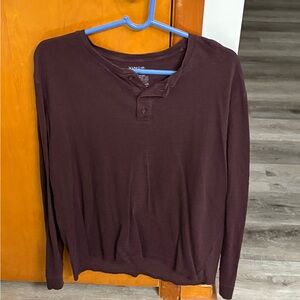 Vince maroon mens long sleeve henley sz l